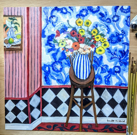 "Blue room and a bouquet of love"